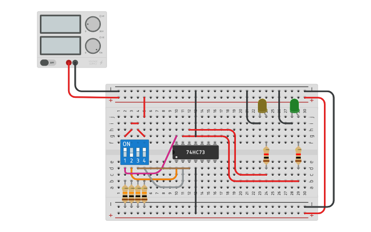 Circuit design Flip-Flop JK 7473 | Tinkercad