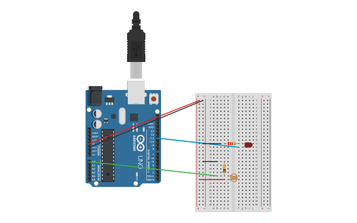 Circuit design Práctica 3 Led con sensor de luz | Tinkercad