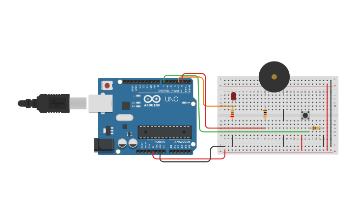 Circuit design Buzzer con boton y led Erik | Tinkercad