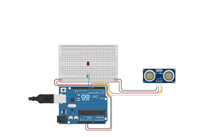 Circuit design Sensor de distancia | Tinkercad