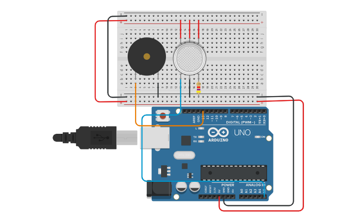 Circuit design Sensor de gas | Tinkercad