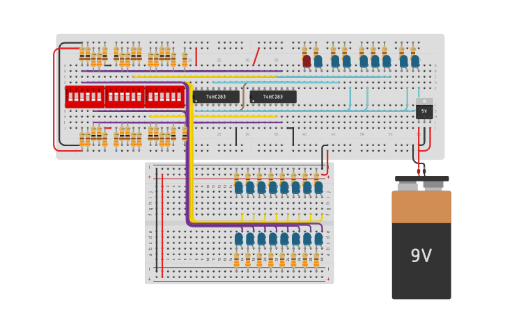 Circuit design 8 bit adder | Tinkercad