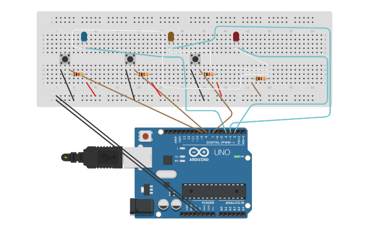 Circuit design RETO PULSADORES | Tinkercad