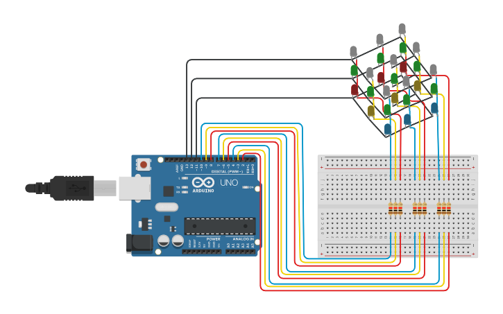 Circuit design cubo de leds | Tinkercad