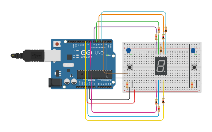 Circuit design Display 7 segmentos | Tinkercad