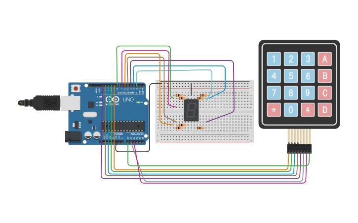 Multisim Keypad Circuit design keypad + 7 segment display | Tinkercad