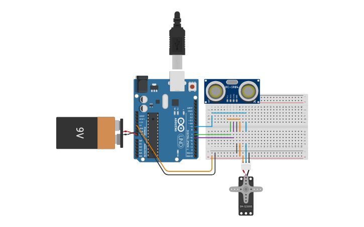 Circuit design Sensor controlled servo | Tinkercad