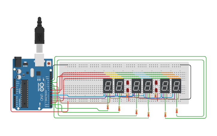 Circuit design reloj, display | Tinkercad