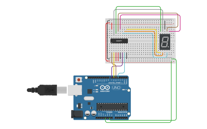 Circuit design 7 Segments with CD4511 Decoder | Tinkercad