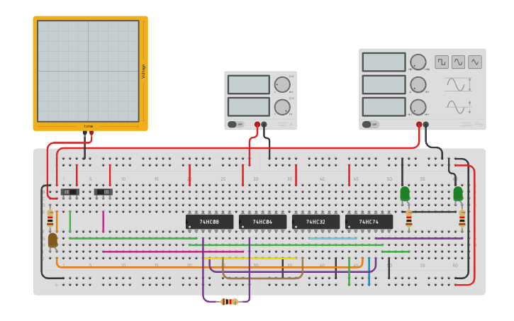 Circuit design JK flip-flop (Using D flipflop) | Tinkercad