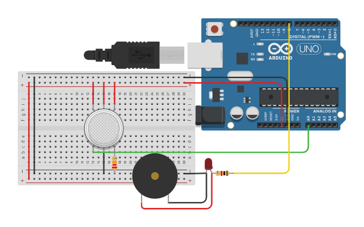 Circuit design gas sensor value analog read | Tinkercad
