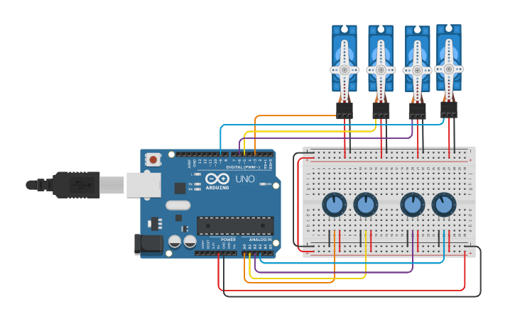 Circuit design Arduino based Robotic Arm | Tinkercad