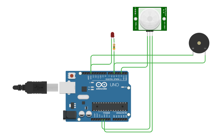 Circuit design Motion Detector | Tinkercad