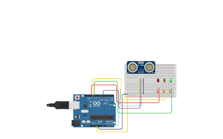 Circuit design Sensor de led y distancia | Tinkercad