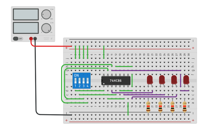 Circuit design Gray to Binary code converter | Tinkercad