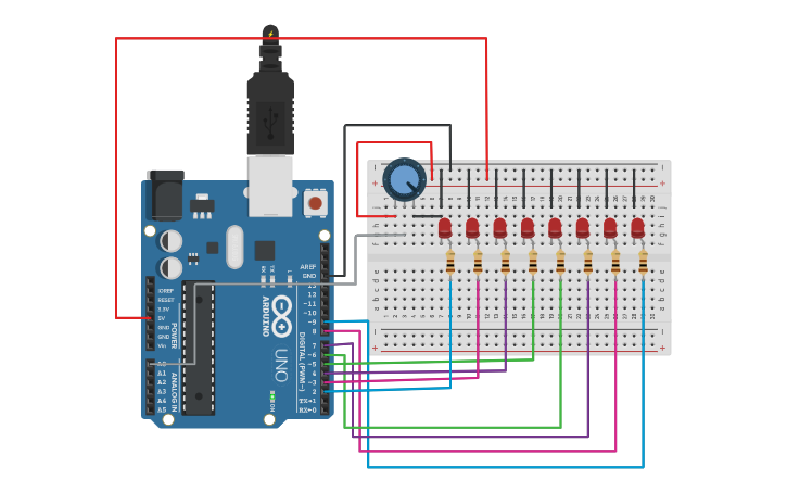 Circuit design Led Chaser Using Arduino | Tinkercad