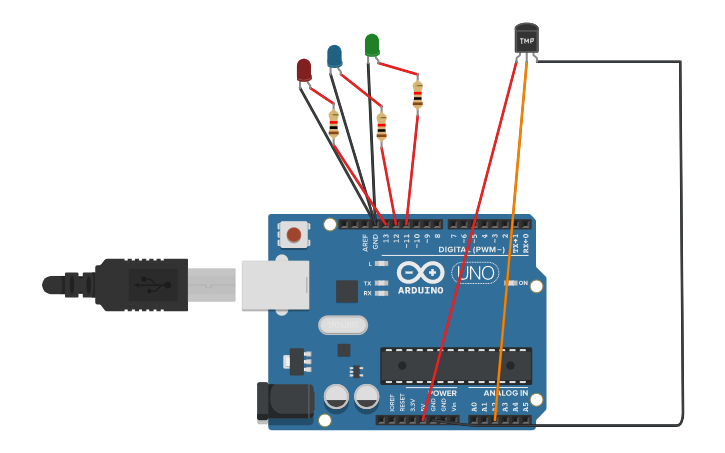 Circuit design Temperature sensor | Tinkercad