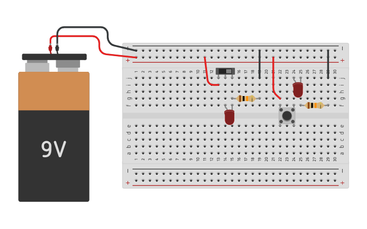 Circuit design LED Blinkers (two switches) | Tinkercad