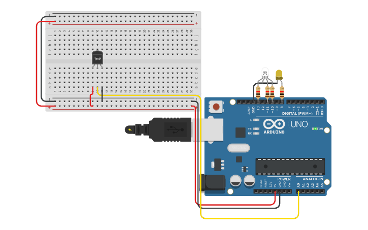 Circuit design TMP SENSOR | Tinkercad