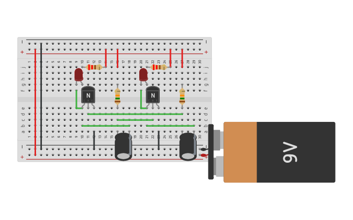 Circuit design Copy of Astable multivibrator with transistor | Tinkercad