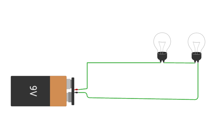 Circuit design series circuit with two light bulb | Tinkercad