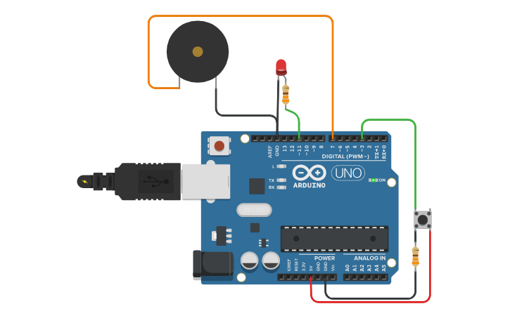 Circuit design timbre luminoso y sonoro | Tinkercad