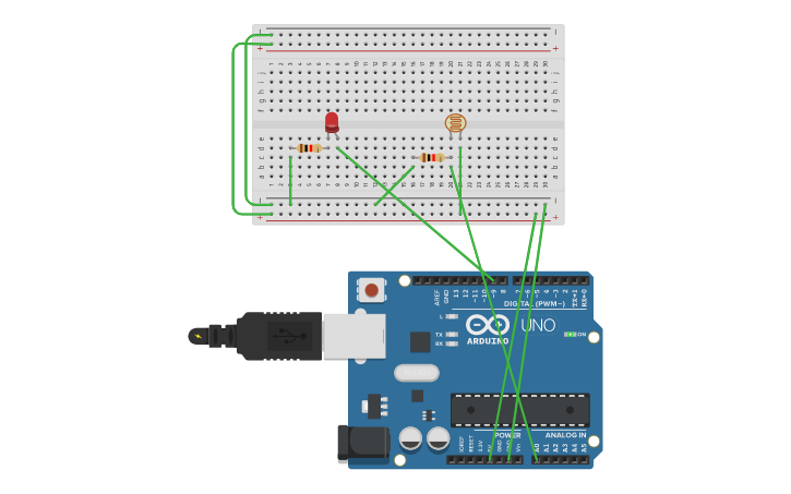 Circuit design Arduino: Light Sensor | Tinkercad