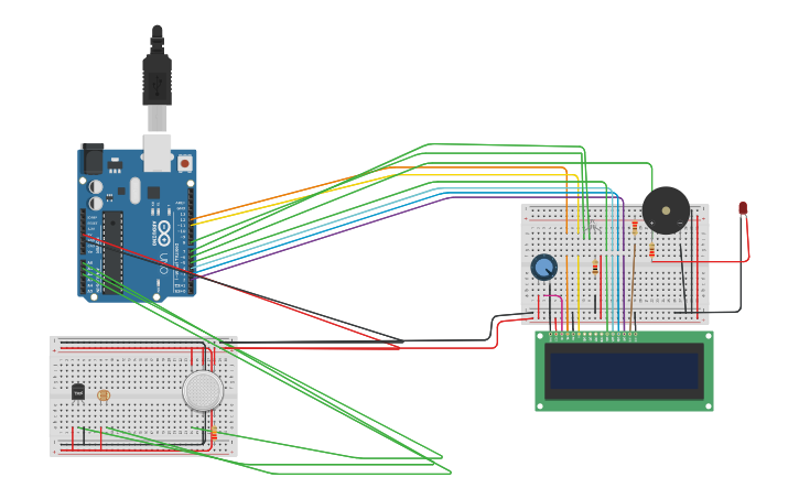 Circuit design Fire alarm with display | Tinkercad