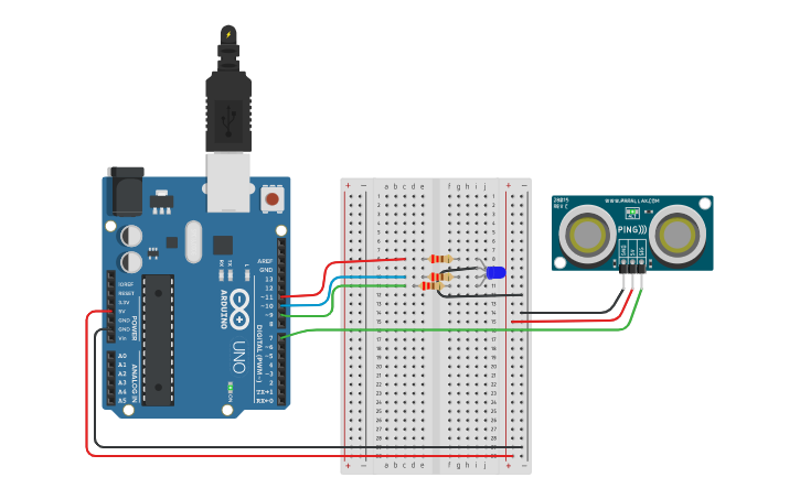 Circuit Design Ultrasonic Sensor With Rgb 2 Tinkercad