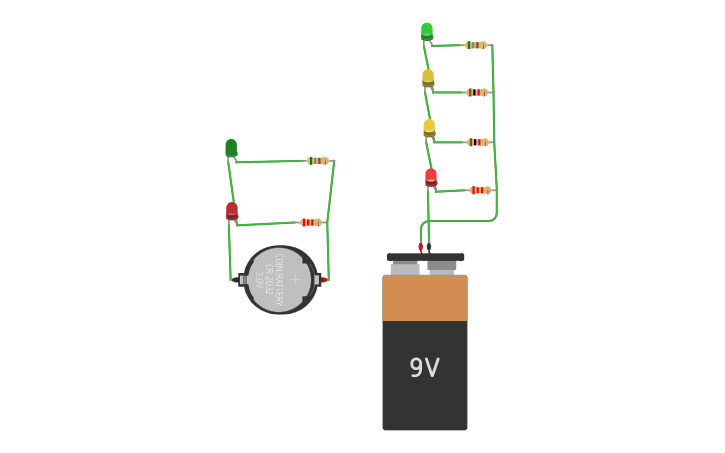 Circuit design 9V Battery Charge LED Indicator | Tinkercad