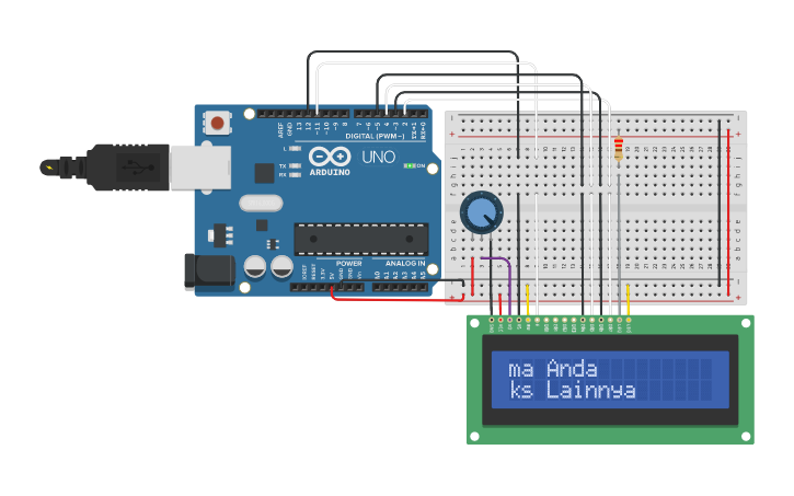Circuit design Arduino Display LCD Memuat Nama | Tinkercad