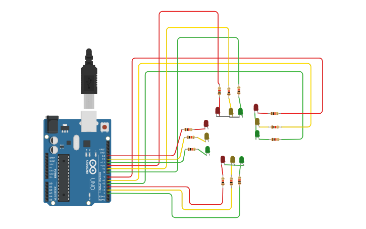 traffic light system using arduino tinkercad