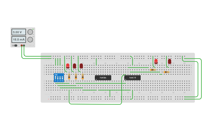 Circuit design Flip-Flop JK Master Slave Activo | Tinkercad