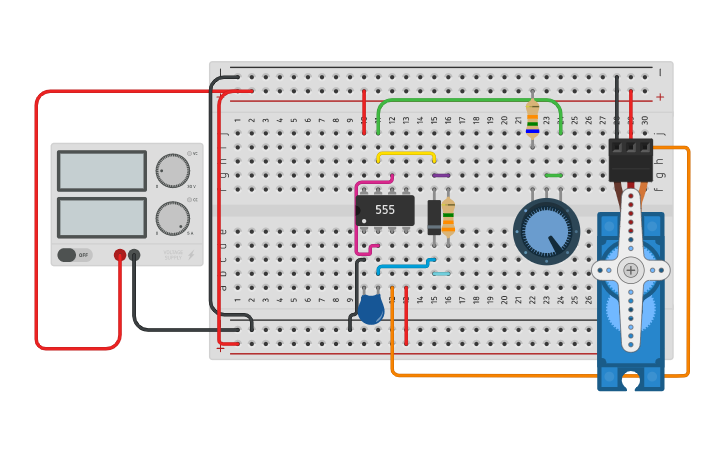 Circuit design Control de servo-motor con 555 | Tinkercad