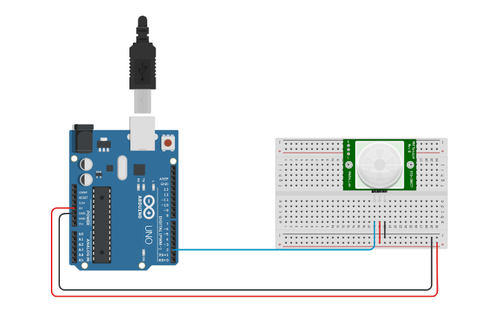 Circuit design Conexión de un sensor PIR a Arduino | Tinkercad