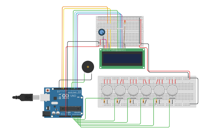 Circuit design 6 Smoke Detectors System | Tinkercad