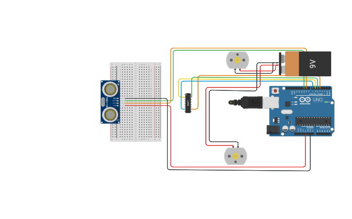 Circuit design Obstacle avoiding robot using L298N H-bridge | Tinkercad