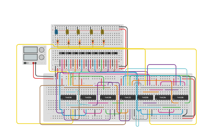 Circuit design 4 Bit Parallel Subtractor | Tinkercad