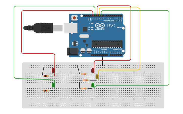Circuit design Semaforo Microcontroladores 001V | Tinkercad