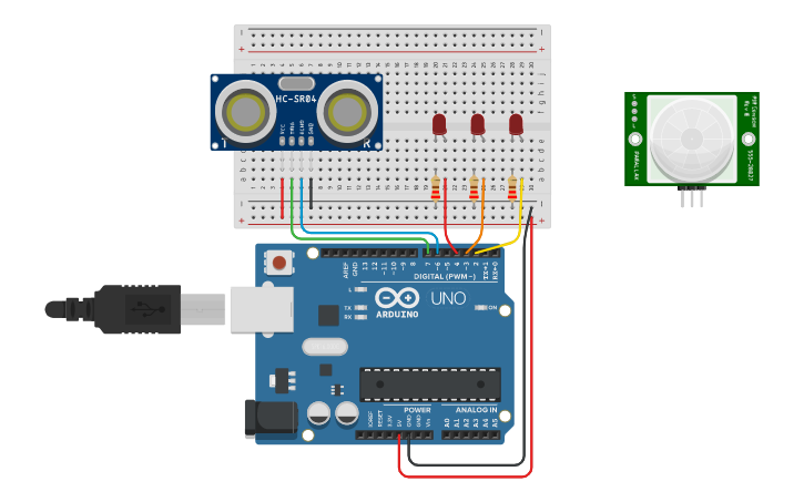 Circuit design Control de leds con sensor de proximidad ultrasónico ...