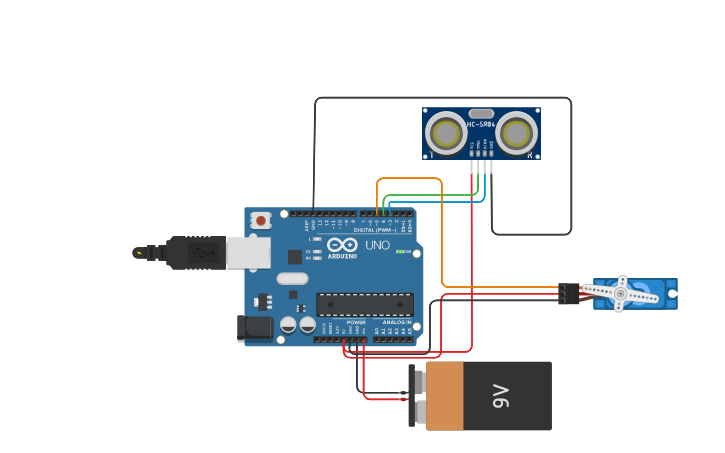 Circuit design Smart Dustbin Arduino | Tinkercad