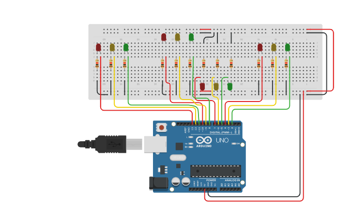 Circuit design 4-way traffic signal | Tinkercad