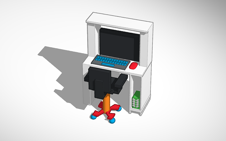 bureau met stoel en pc tinkercad