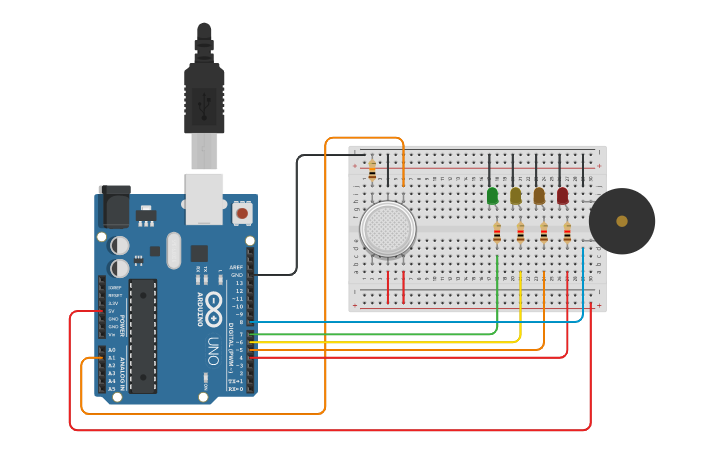 Circuit design Sensor de Gas | Tinkercad