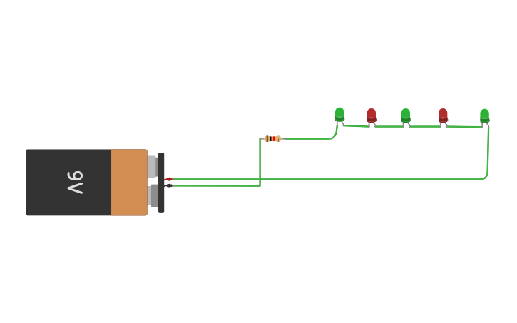 Circuit design Series Connection of 5 LED's | Tinkercad