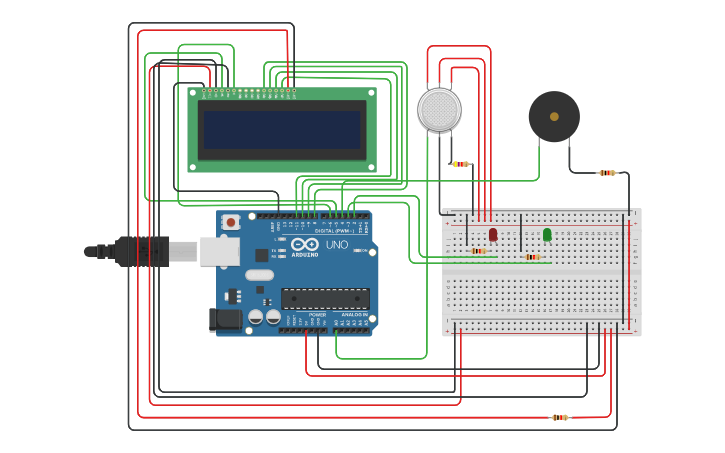 Circuit design Arduino Gas Detector Project | Tinkercad